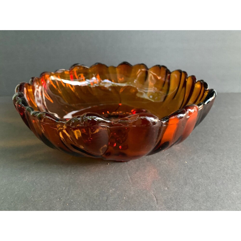 Vintage Mid-Century Indiana Glass Co 3 Footed Amber Sunflower Bowl - 11" x 4"